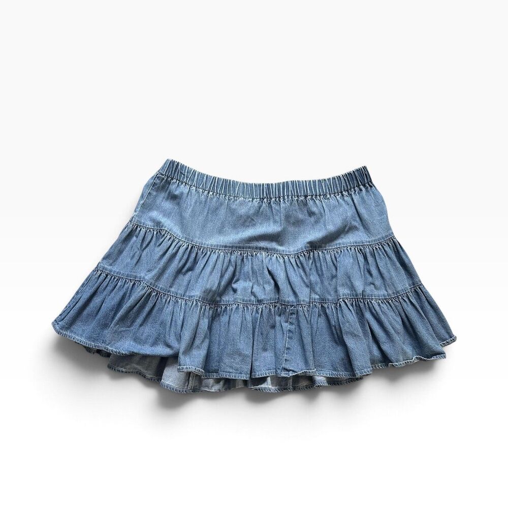 Shelbi Ranch Tiered Denim Mini Skirt 2X Western Y2K Festival Flirty Rodeo